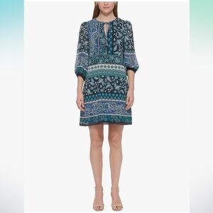 NWT Vince Camuto Womens Chiffon Tie Neck Shift Dress,‎ Size US 2